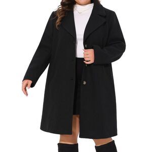 Plus Size Casual Notch Lapel Single-Breasted Peacoat Black